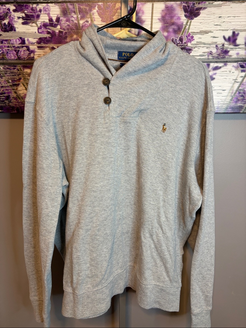 Men’s Ralph Lauren Estate Rib Gray Knit Shawl Collar Sweater EUC